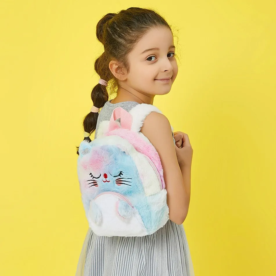 Girls and Boys Kindergarten Shoulders Bags Children's Cartoon Unicorn Plush Big Eyed Backpack Children's Colorful Plush Backpack 5