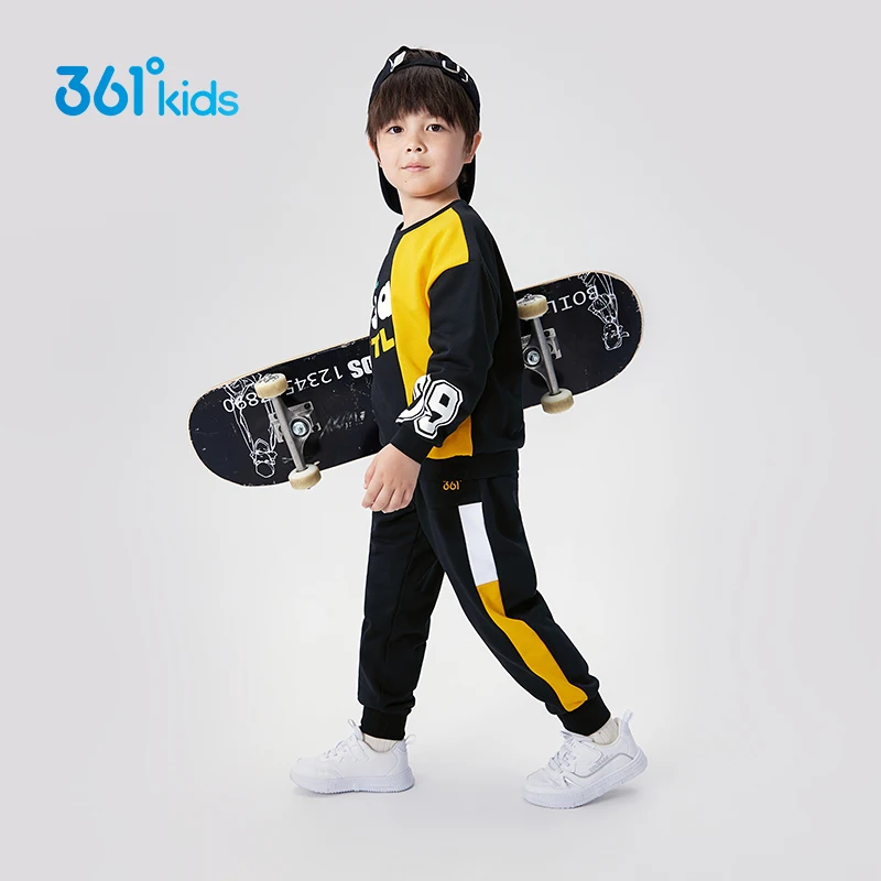 

361 Degrees Sweat Pants for Kids Boys Knitted Sports Long Pants Winter Contrast Color Children's Sports Pants Mid Rise Polyester