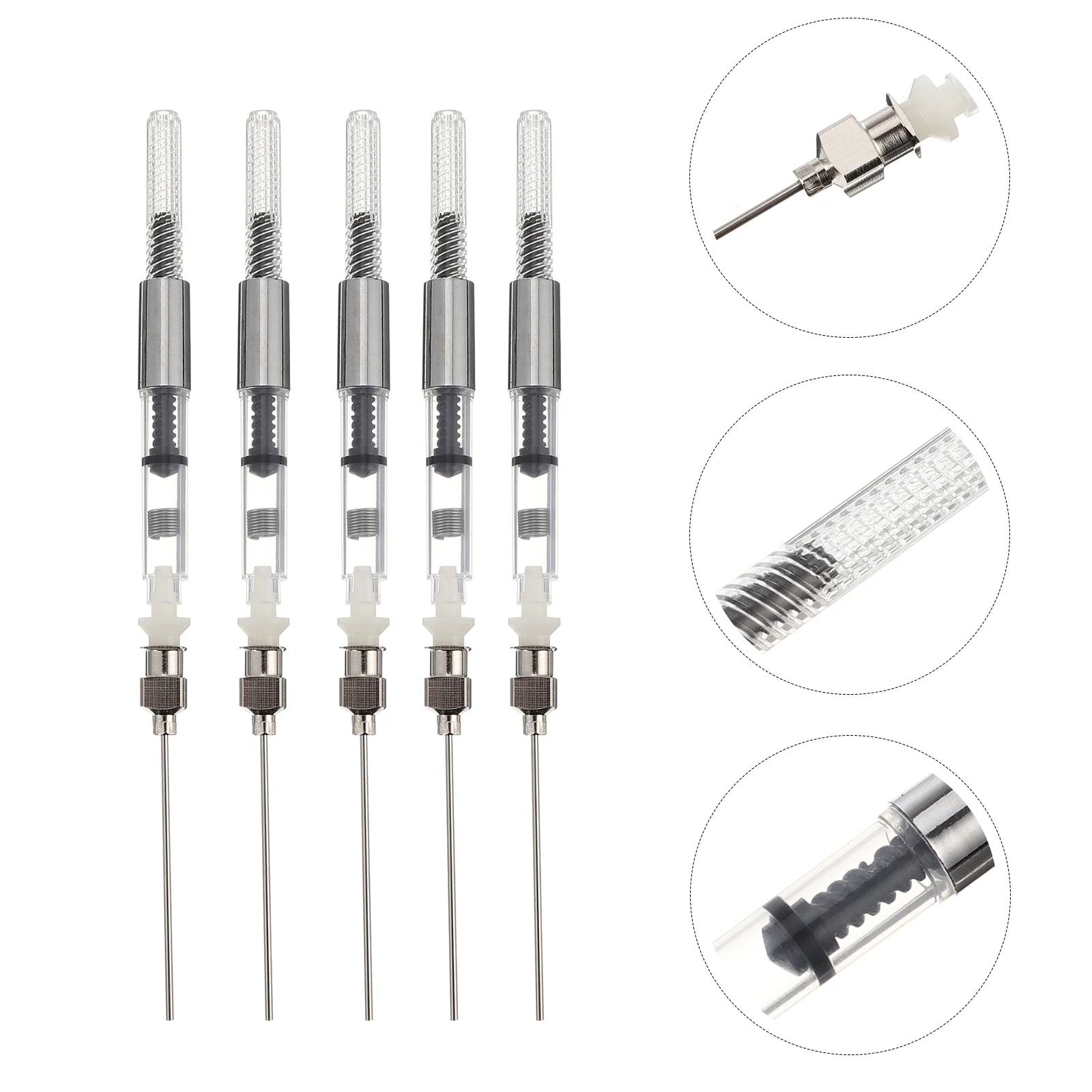 

5pcs Fountain Pen Ink Filler Ink Pen Filling Absorber Spring Ink Pen Filler Tool with Blunt Tip Silver