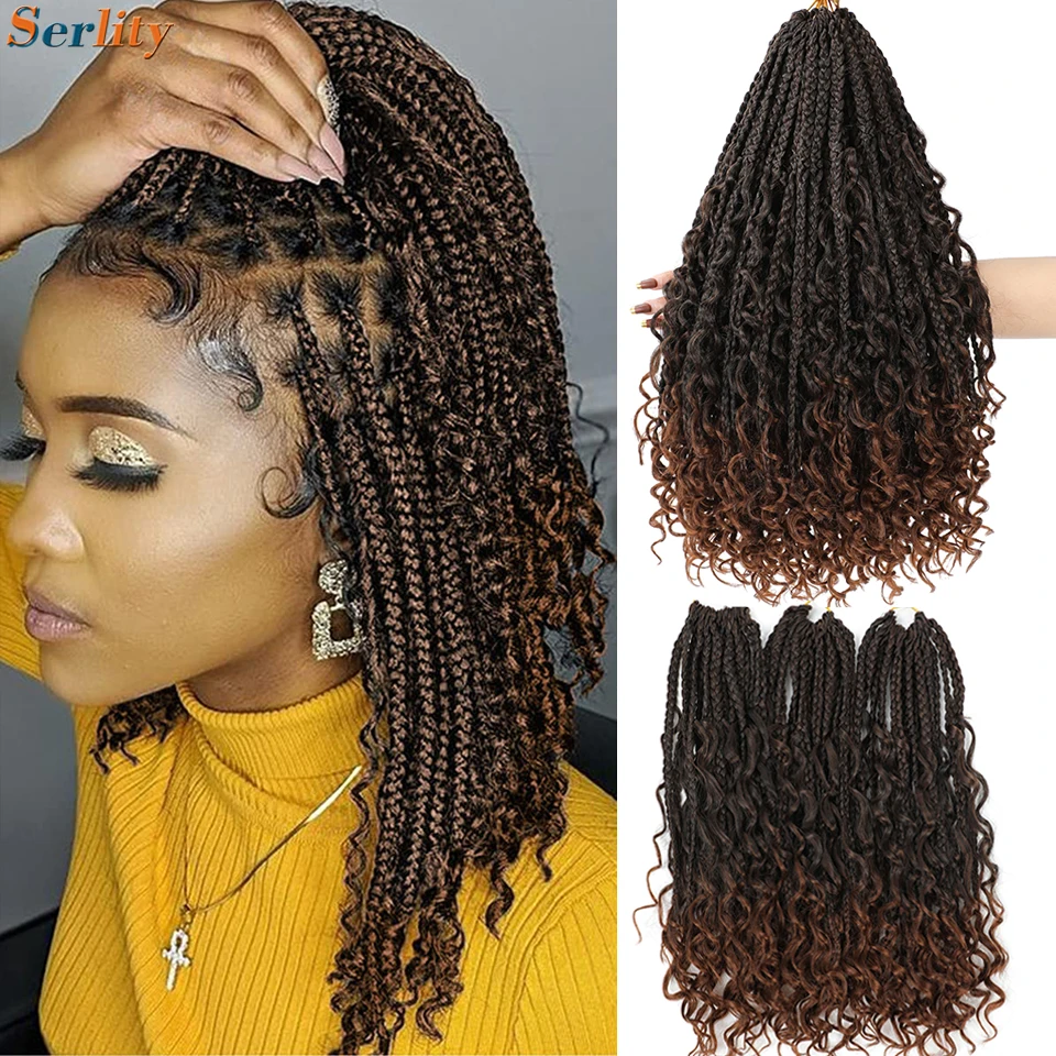 1-6 Packs Ombre Crochet Box Braids With Curly Ends 14 18 24 Inches 1B 4 30 27 33 Bug 8 Colors Goddess Box Braids Crochet Hair