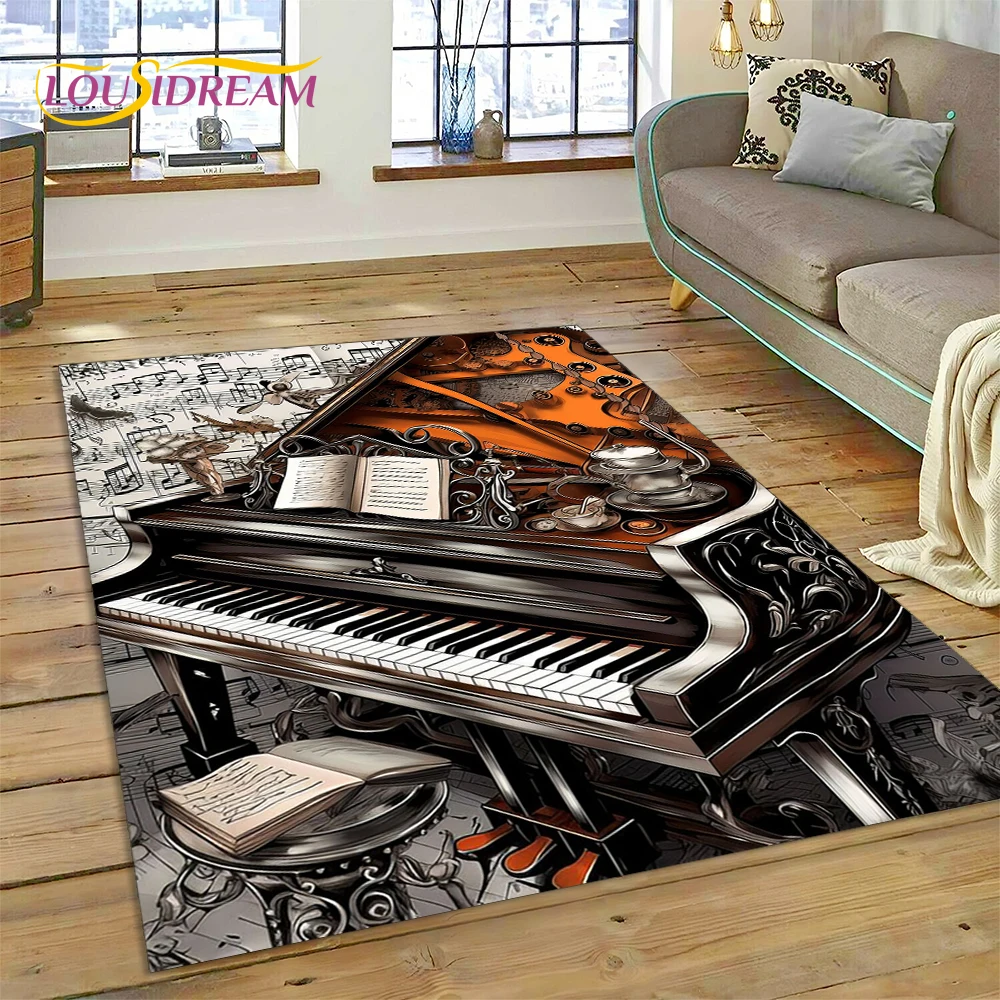 thumbnail image 1 of Alfombra con dibujos animados de instrumentos musicales con teclas de piano en 3D para el hogar, sala de estar, dormitorio, sofá, decoración, alfombra para niños, alfombra antideslizante, 1 of 4