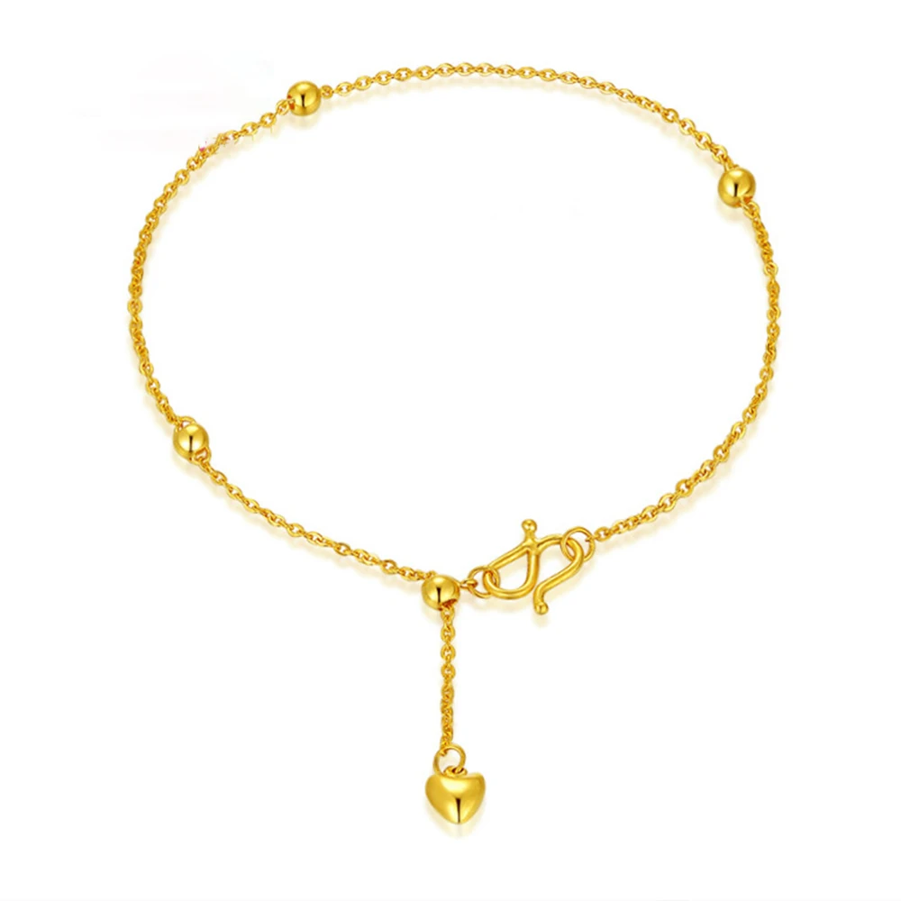 

Pure Solid 24K Yellow Gold Beads O Chain Link Women Bracelet 6.89"L 2-2.4g