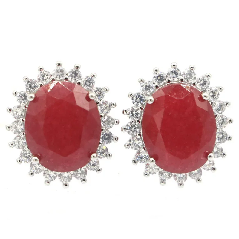 

5g 925 SOLID STERLING SILVER Earrings Lovely Cute Real Green Emerald Real Red Ruby White CZ Bride Wedding