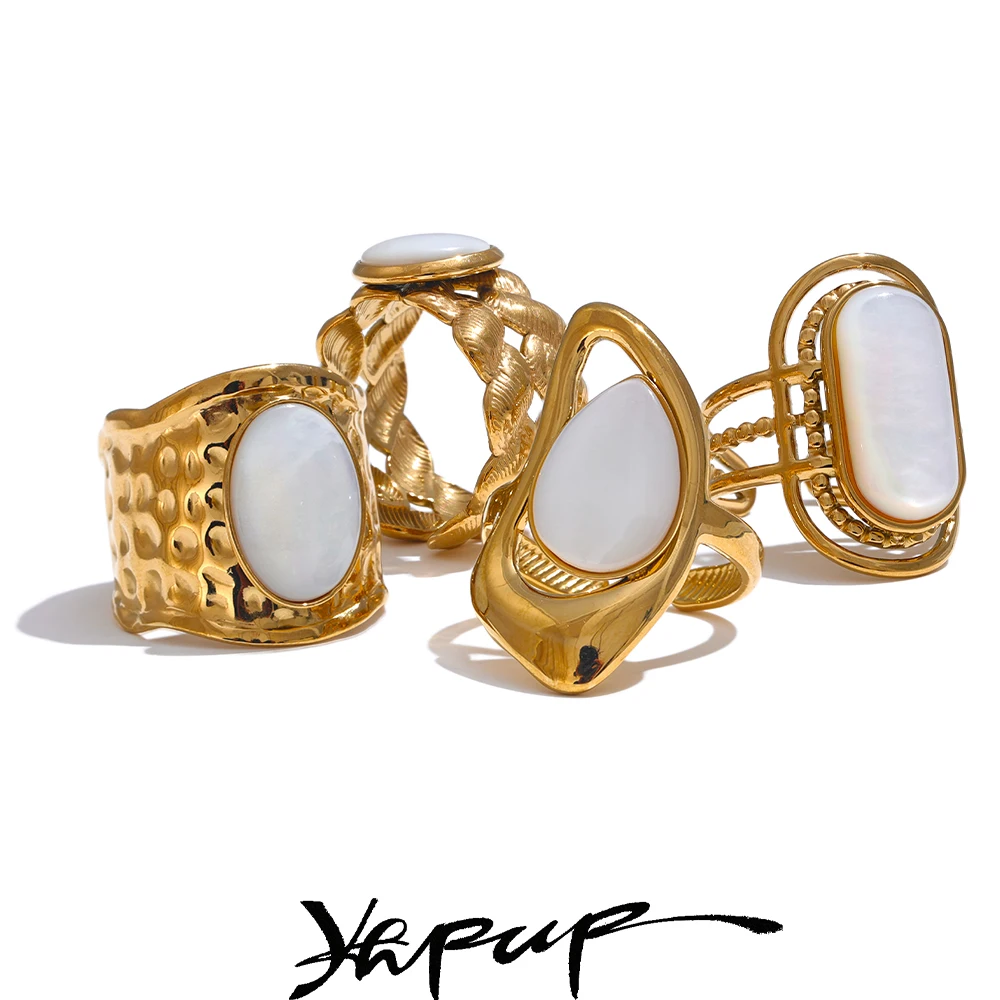Yhpup Stainless Steel Geometric Open Ring