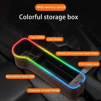 차량용 틈새 보관함, USB 충전기 2 개, 다채로운 LED 시트 갭 슬릿 포켓, 시트 정리함, 카드 휴대폰 병 컵 홀더, 신제품