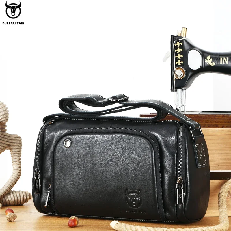 BULLCAPTAIN Leather Men's Sports Bag Fitness Shoulder Bag Retro Handbag Travel Large Capacity Laptop Cross Section 01 Mens Leather Bag