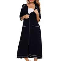 Newce Womens Zipper Robe with 3/4 Sleeves, Full Length Loungewear Dress with Pockets - Comfortable Nightgown and Long Bathrobe  4
