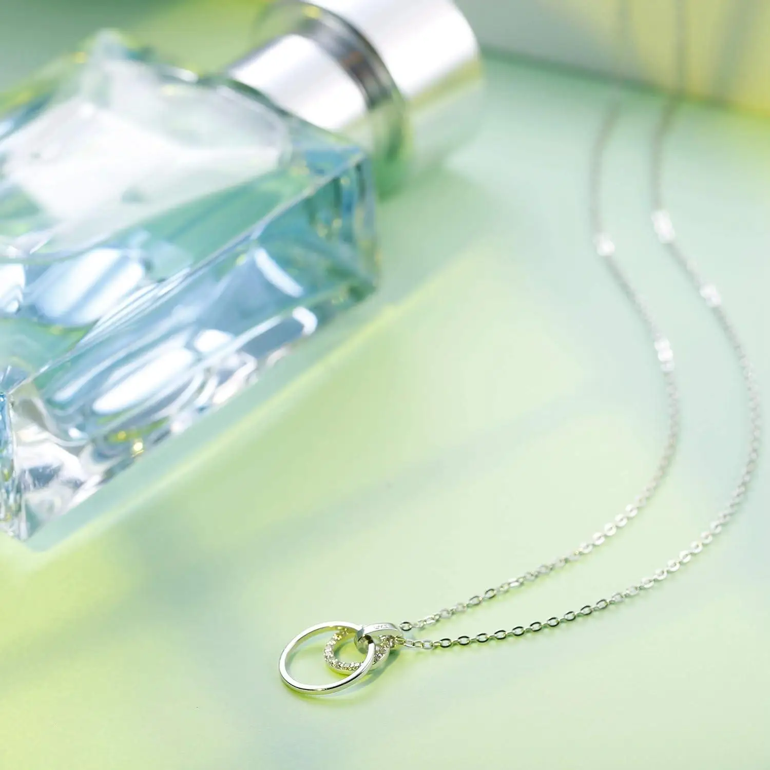 925 Sterling Silver Double Eternity Hoop Necklace for Women Interlocking Circles Pendant Mom Necklace with Gift Box