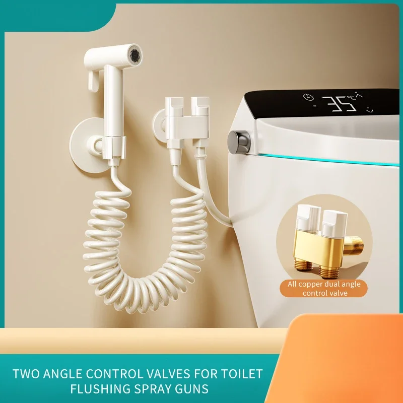 

2023 New White Toilet Companion Full Copper Bathroom One in And Two Out Angle Valve Set Toilet Faucet Booster Flushing Spray Gun