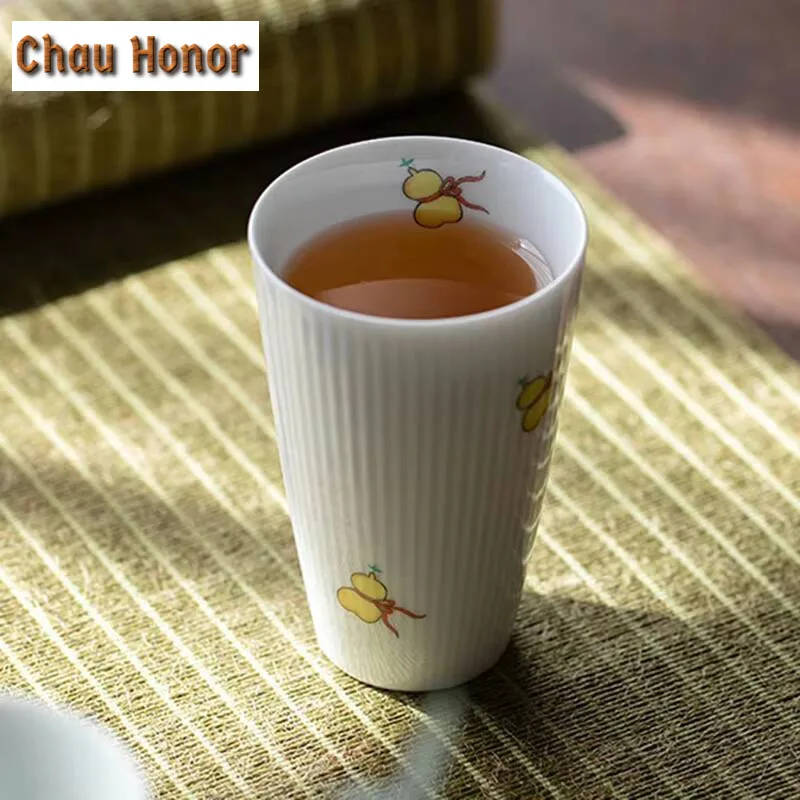90ml Honey Glaze Vertical Pattern Personal Tea Cup Hand Warmer Mug Ceramic Master Cup Kung Fu Tea Set Tea Ceremony Drinkware