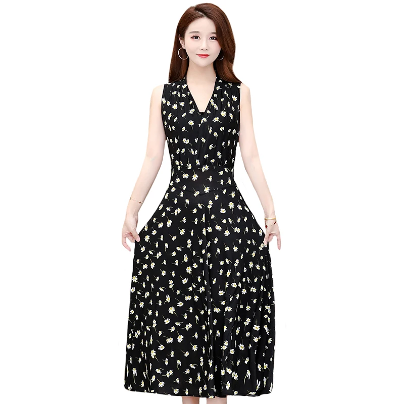 

Summer Women Long Dress Vintage Sexy Floral Print Boho Beach Sleeveless Sundress Slim A-Line V-Neck Elegant Dress High Quality