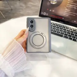360 Magnetic Kickstand Skin Feel Phone Case with Hinge and Camera Protection - Slim Fit Cover - Galaxy Z Fold 8 Wide (Gray)