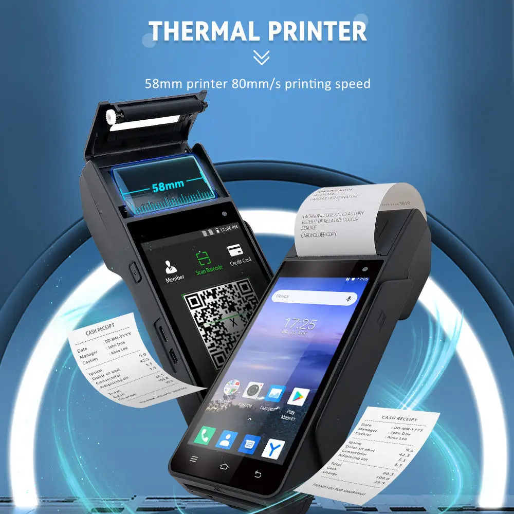 Z90 안드로이드 12 터치스크린 POS 단말기 금전등록기 GPS 4G WiFi 다기능 리더 스캐너 58mm 감열 프린터 탑재