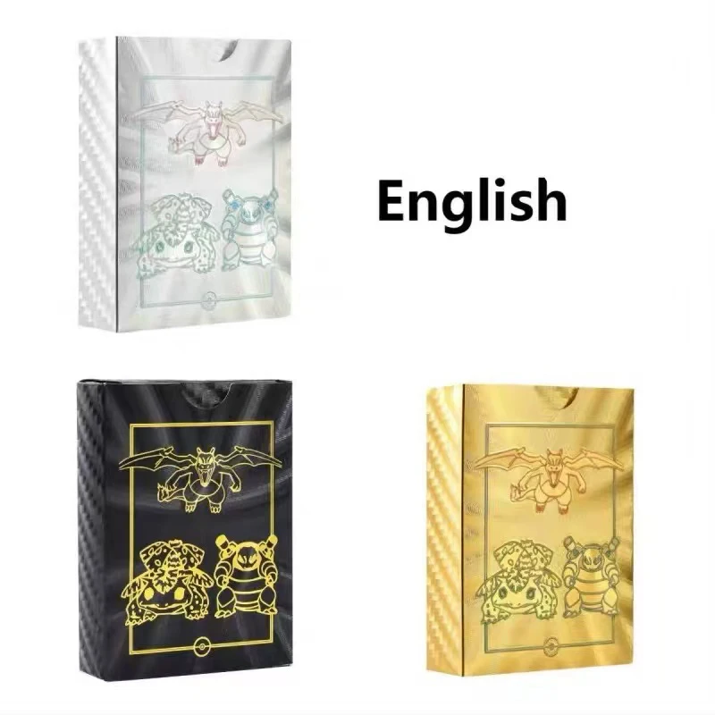 55Pcs 카드 골드 호일 황금 글자 영어 버전 레인보우 Vmax EX GX 블랙 실버 카드 배트 시리즈 선물
