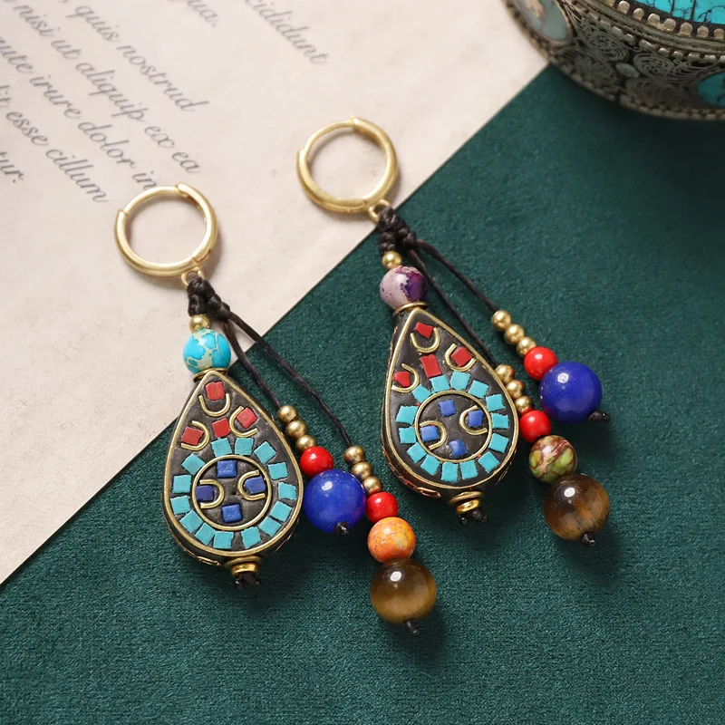 Original Design Nepalese Earrings for Women Retro Tibetan Ethnic Style Hand Made Long Tassel Jewelry Exotic Niche Earring Gifts 4