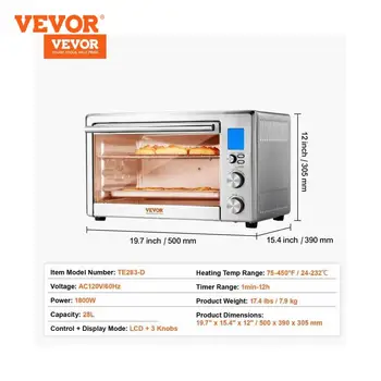 VEVOR 13-IN-1 Air Fryer Toaster Oven 29.6Qt Convection Oven 1800W 2-Tier Toaster Ovens Countertop Combo Home and Commercial Use 1