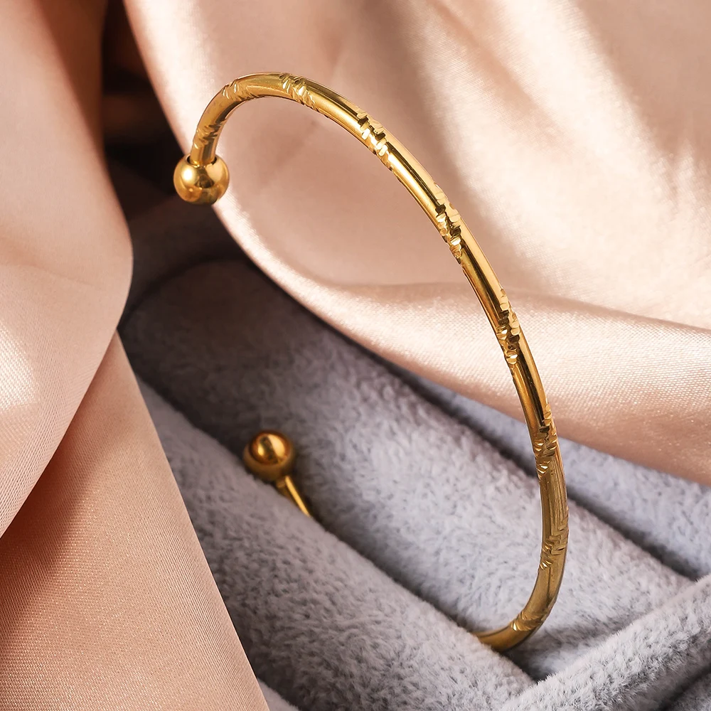 New Minimalist Embossed Open Stainless Steel Bangle Bracelet, Women's Wedding Jewelry Accessories, Festive Birthday Party Gifts 5