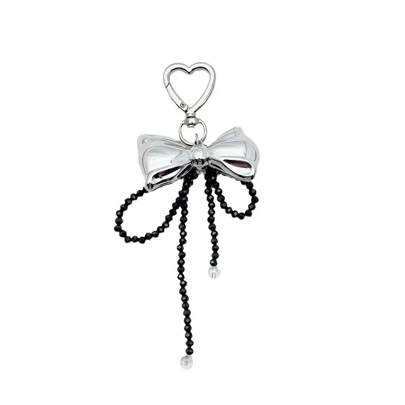 Asymmetrical Crystal Bow Keychain - Metal Beaded Phone Pendant & Bag Charm Accessory (Sparkling Gift)
