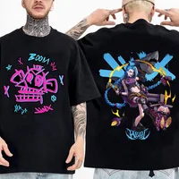 Cartoon Arcane T Shirt Men Jinx Fashion Streetwear Anime Graphic Tee Tops High Quality Cotton Short Sleeve T-shirt 2