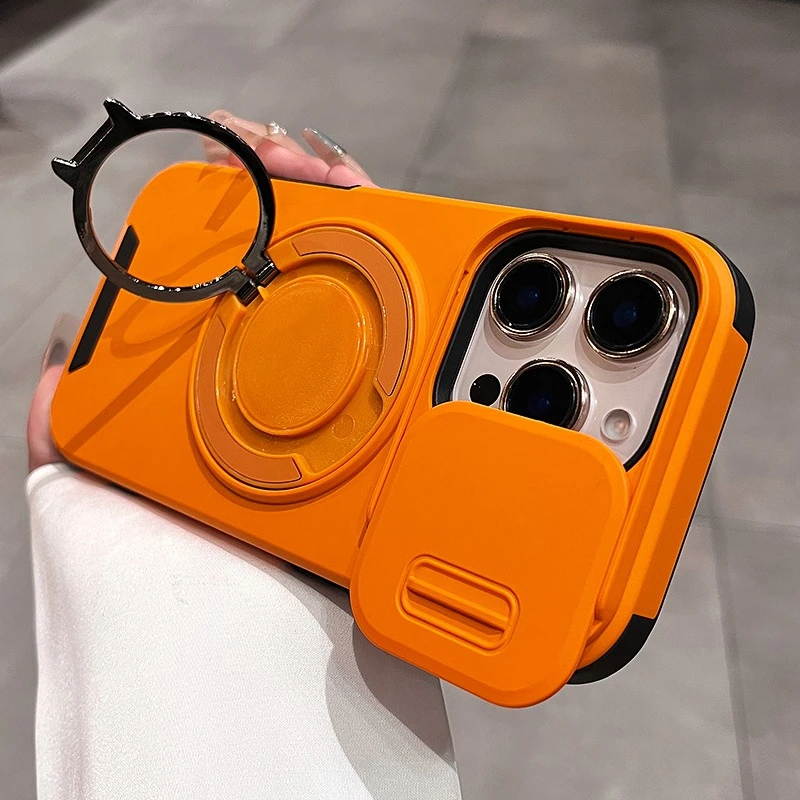 Premium Magnetic Ring Wireless Charging Phone Case with Protective Bracket Cover