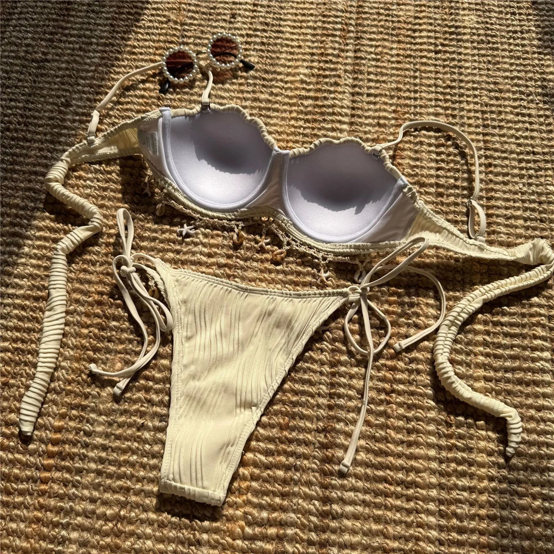 stylish solid bikini for vacation wear