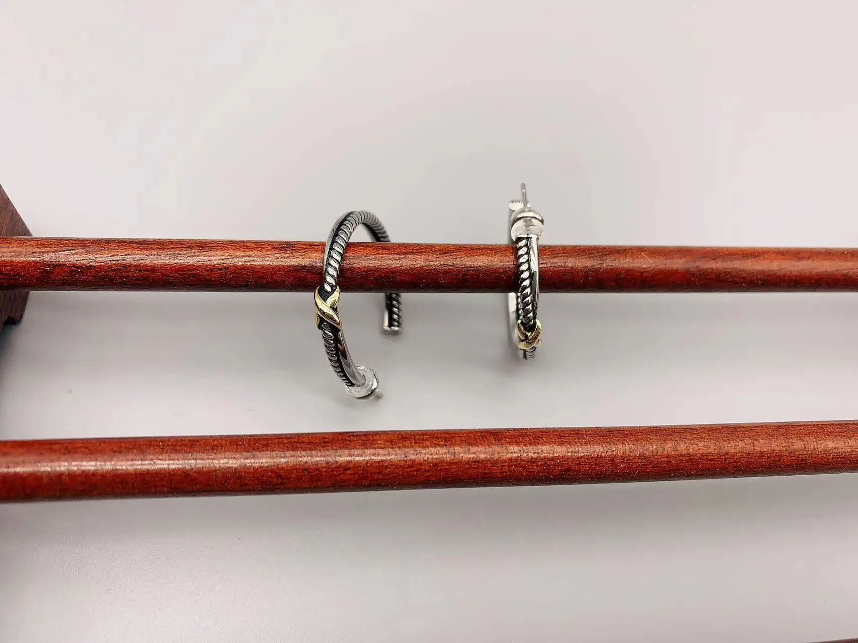 Le Han Jewelry Cable Silver  X  Station  With 18k Gold Plated  Hoop Earring 35MM