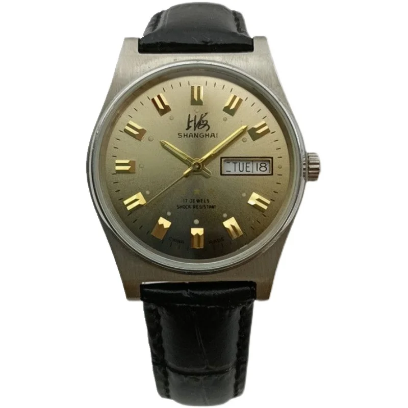 中国上海カレンダー時計アンティーク Shanghai-メンズ腕時計,オリジナル,工場製,スチール,ダブルカレンダー