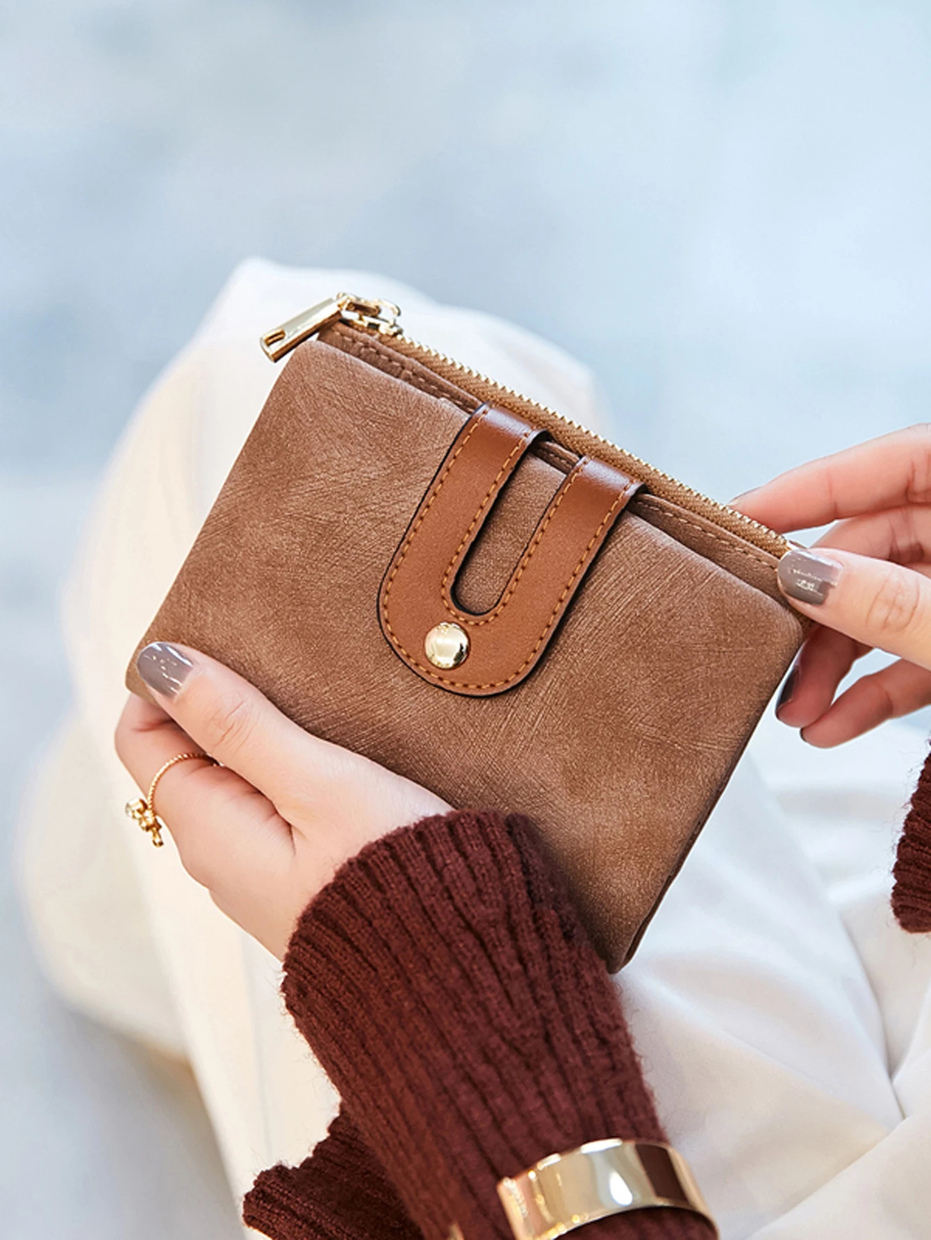 Women's Wallet PU Leather Short Double Fold Wallet Color Contrast Large Capacity Credit Card Card Bag leather wallet women wallet card wallet faux leather wallet pu leather card bag