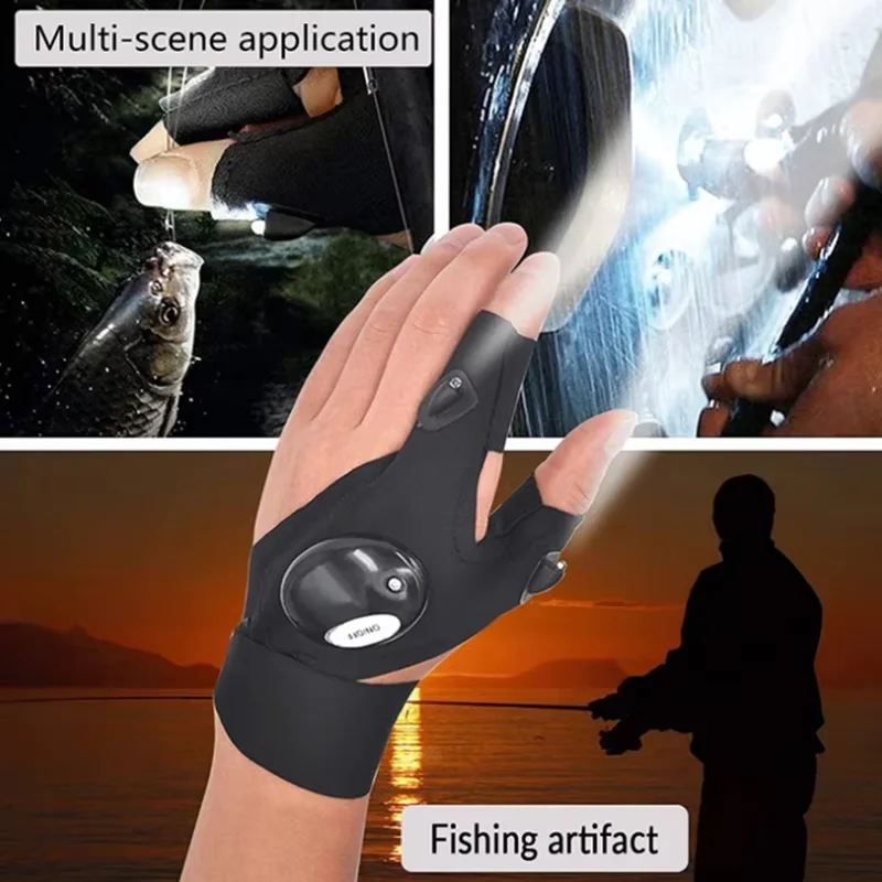 Night Light Fishing Gloves Waterproof Led Fingerless Glove Camping Hiking Survival Rescue Tool
