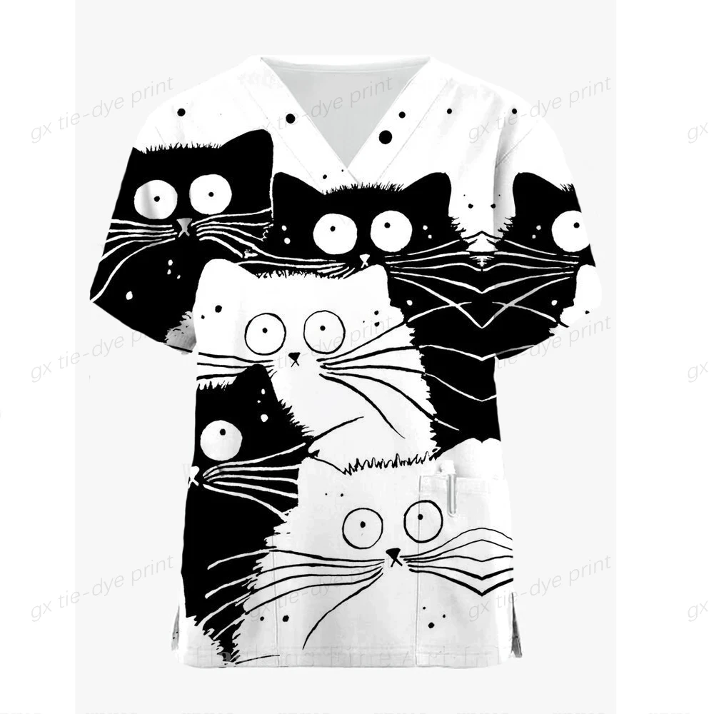BlackCatPrintMedicalUniformWomenMenNurseAccessoriesClinical