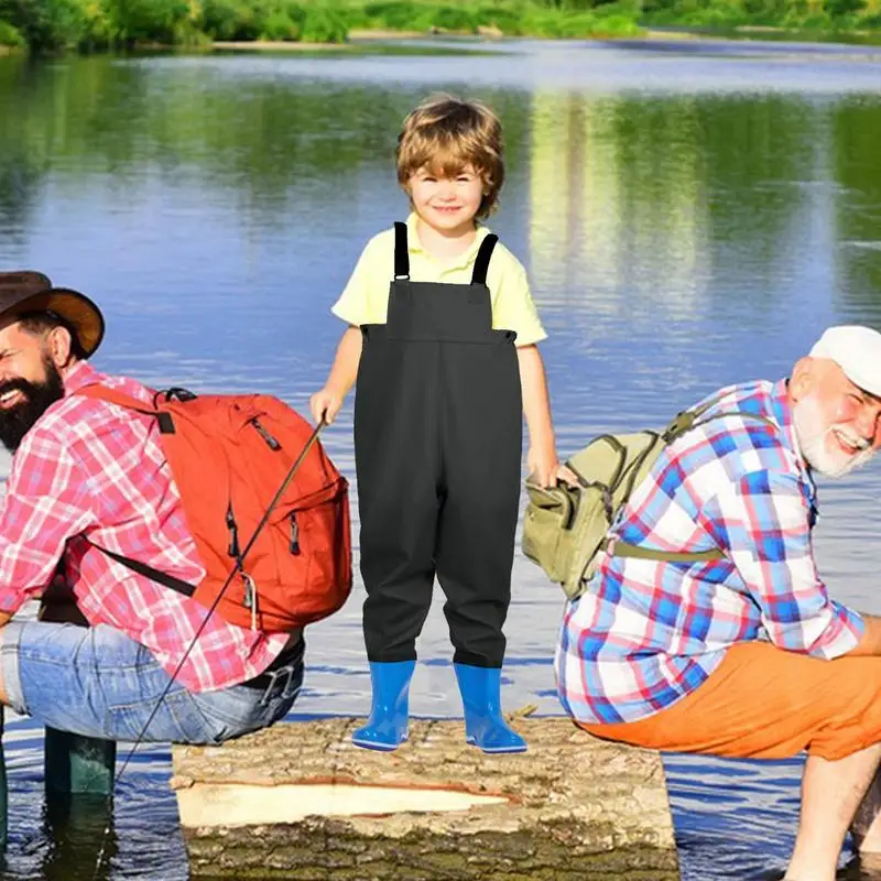 Children Fishing Chest Waders PVC Rain Pants Waterproof Bootfoot Quick-dry