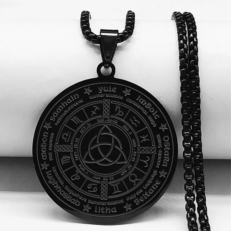 

Witchcraft Astrology Chain Necklace Stainless Steel Black Color Witch Divination Irish Knot Necklaces Wicca Jewelry N2273S06