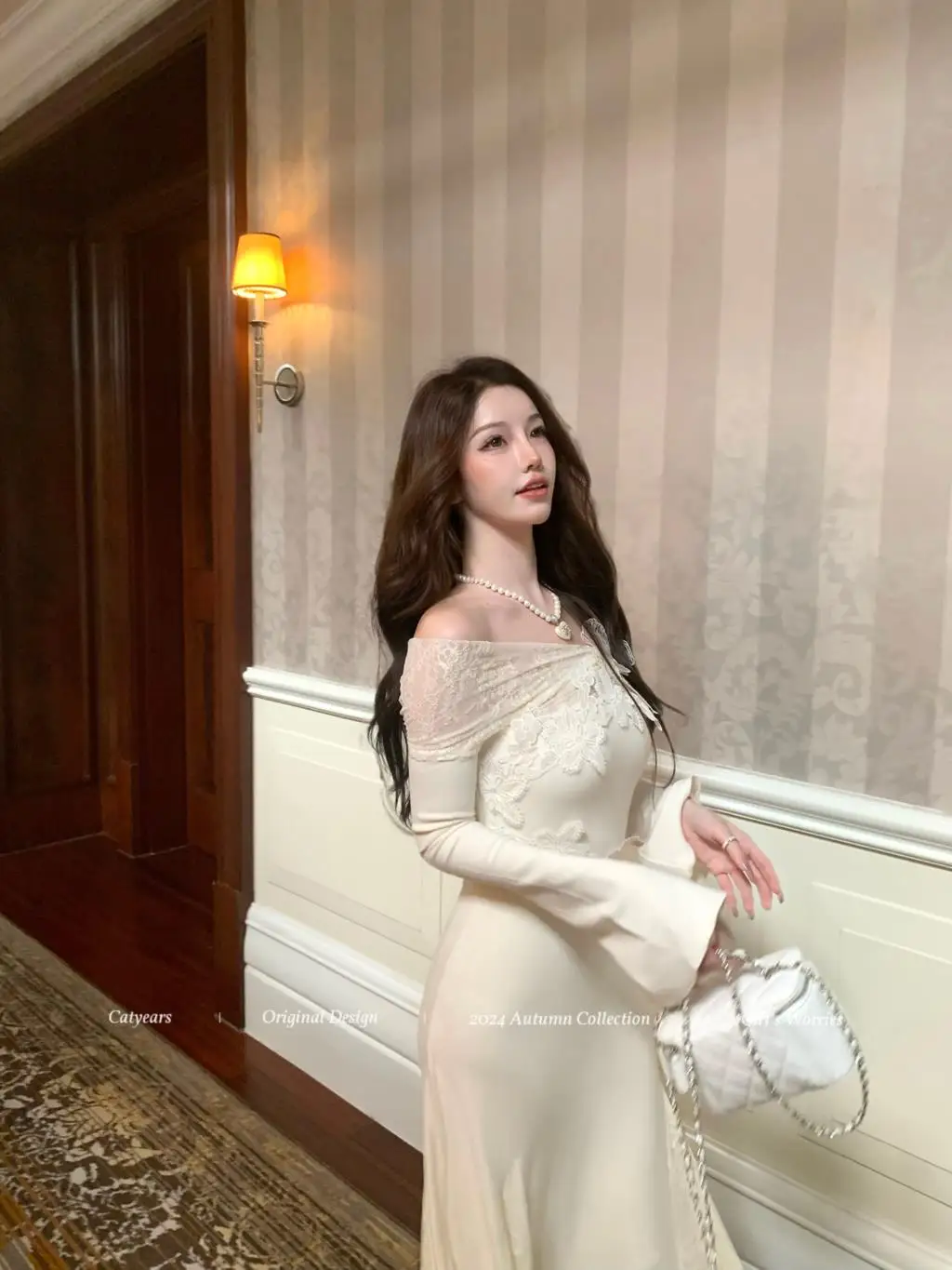 Vestidos de punto nuevos de otoño e invierno para mujer, cuello alto, manga acampanada, encaje de retazos, corte sirena, moda coreana, Vestidos para mujer