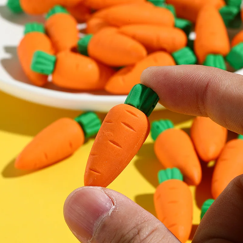 10Pcs/Lot Cute Cartoon Carrot Rubber Creative 3D Vegetable Eraser Pencil Erasers School Stationery Childhood Education Tools 2
