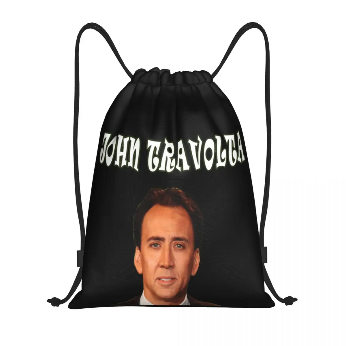 

Drawstring Bags Gym Bag Nicolas Cage John Travolta Face 16 Cosy Vintage Backpack Blanket roll Funny Novelty