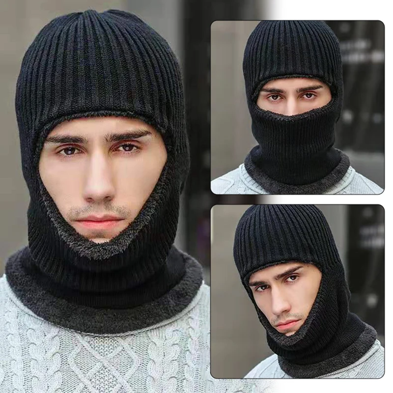 Winter Plush Knit Balaclava Hat Men Women Thicken Warm Wool Beanies Scarf Outdoor Windproof Full Face Cover Mask Caps