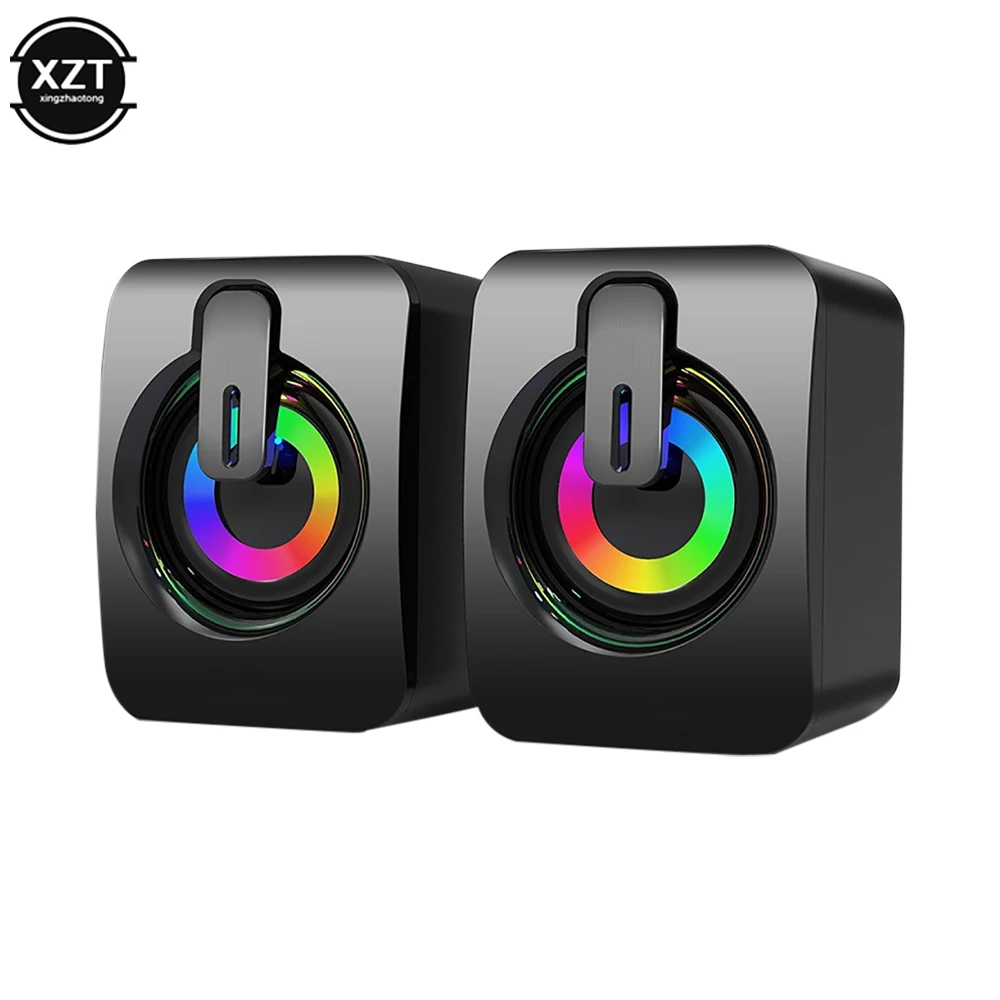 2PCS Sound PC Computer Speakers Sound Box For PC HIFI Stereo Microphone USB Wired with LED Light For Desktop Computer