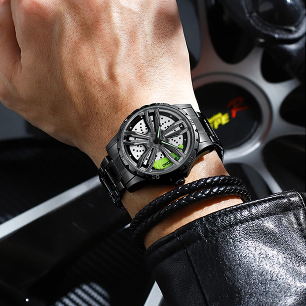 Locomotive Concept Dial Modeified Car Watch for Men Wheel Hub Rotating Quartz Wristwatch Fashion Sports Male Clock Reloj Hombre