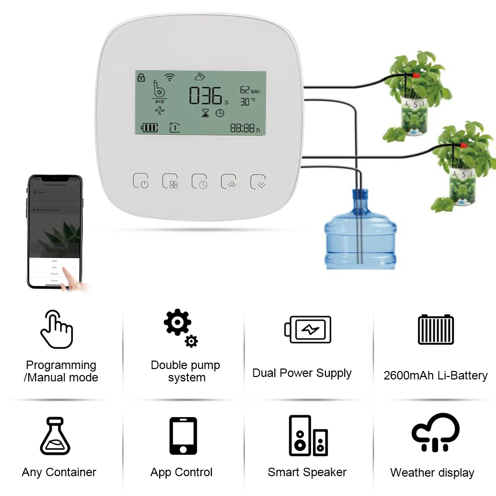 

Digital Watering Irrigation Timer Intelligent Automatic Water Timer WiFi Tuya Micro-drip Irrigation Controller with Solar Panel