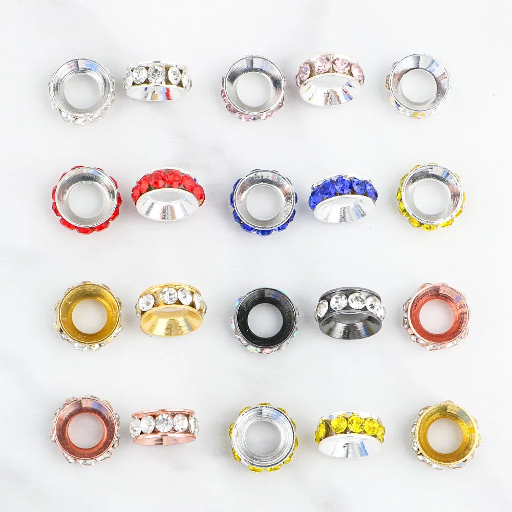 

Sunrony Metal Rhinestone Spacer 10mm 10/20/30Pcs Big Hole Beads Jewelry Making DIY Necklace Bracelet Pen Decoration Accessories