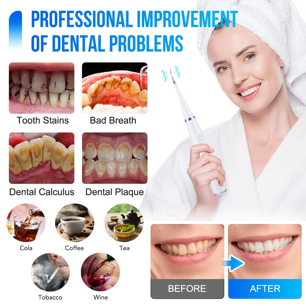 6 In 1 Ultrasone Tandheelkundige Reiniger Scaler Tandsteen Verwijderaar Elektrische Tandenborstel Sonische Tanden Plaque Cleaner Tand Cleaner