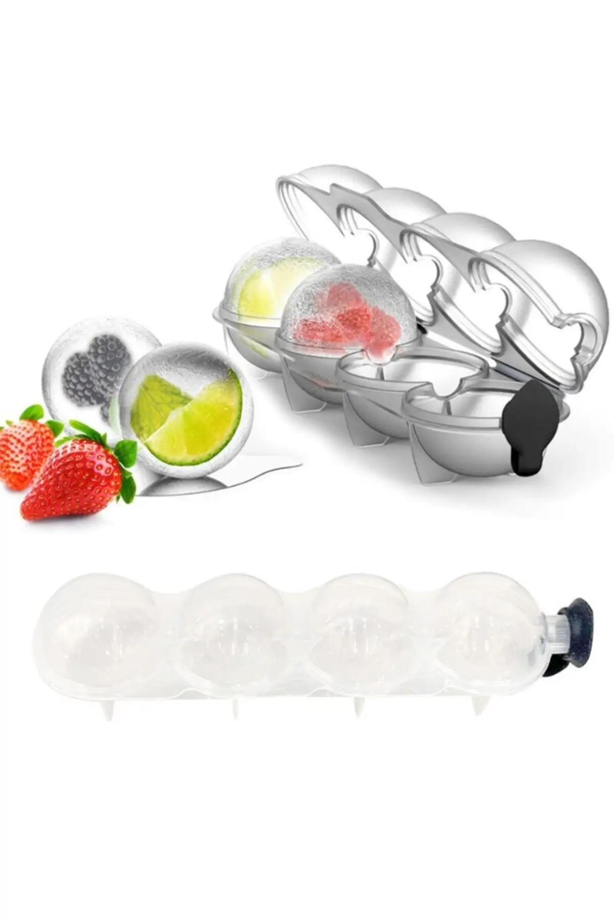 

4'lü Sphere Ice Ball Mold-Round Drink Ice Ball Freezer Ice Cube Tray Storage And Presentation Container