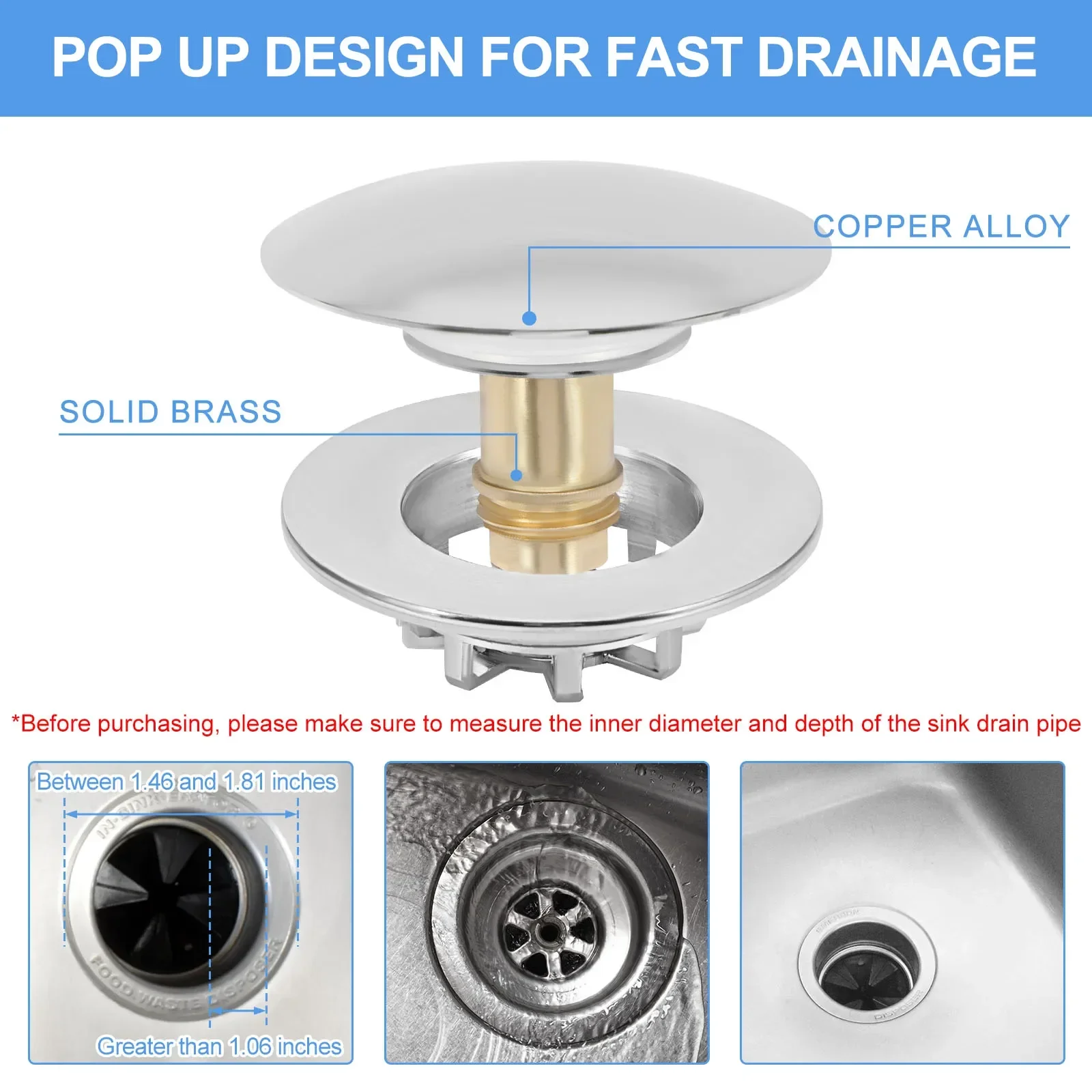 New Bathtub Drain Stopper Universal Pop Up Drain Plug Rustproof Bath Tub Drain Stopper Reusable Bathroom Tub Drain Plug and