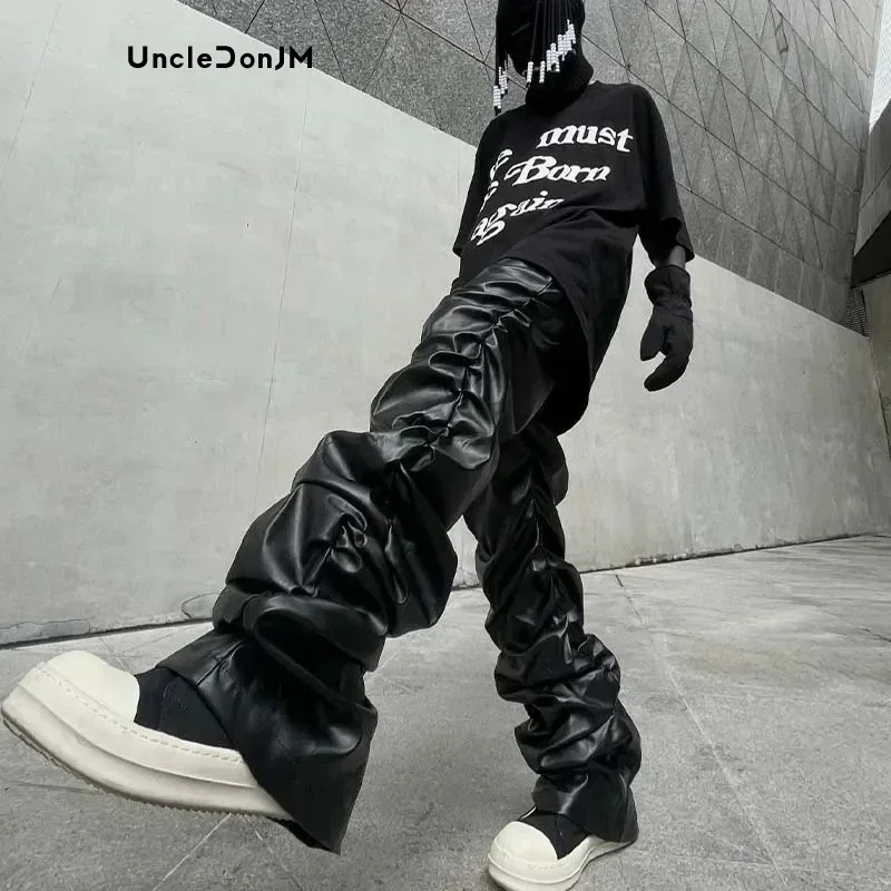 Pleated Leather Pants Men Motorcycle Leather Pants For Men