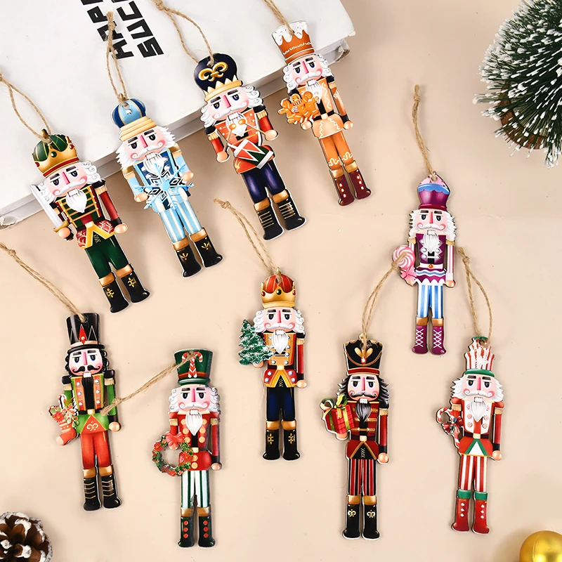 12Pcs Christmas Nutcracker Soldier Wooden Pendant Xmas Tree Hanging Ornament 2024 Navidad Decoration for Home 2025 New Year Gift