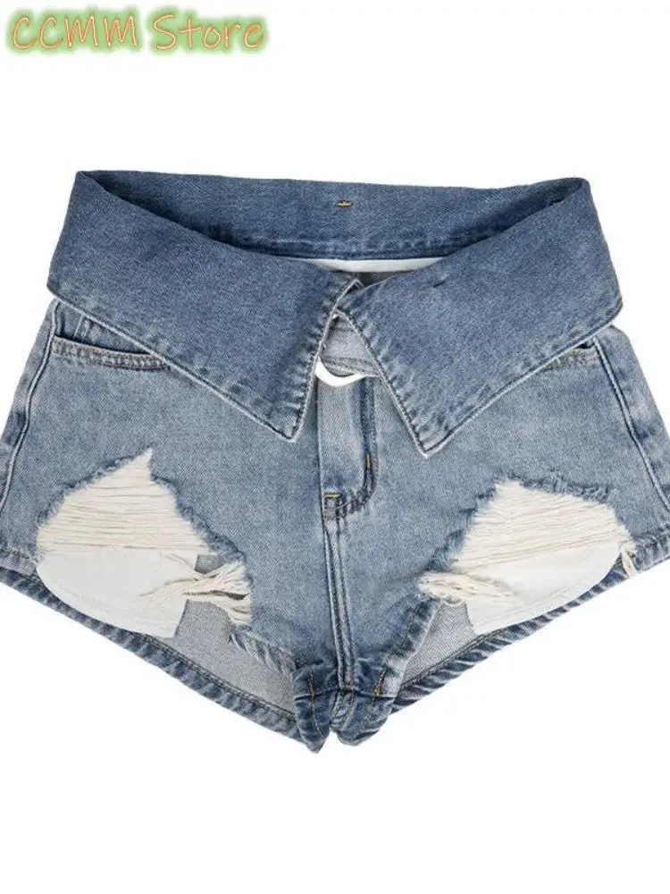 New Summer Bule Fashion Shorts Women Patchwork Korean Style Designer Denim Pants Female High Waist Casual Vintage Pants