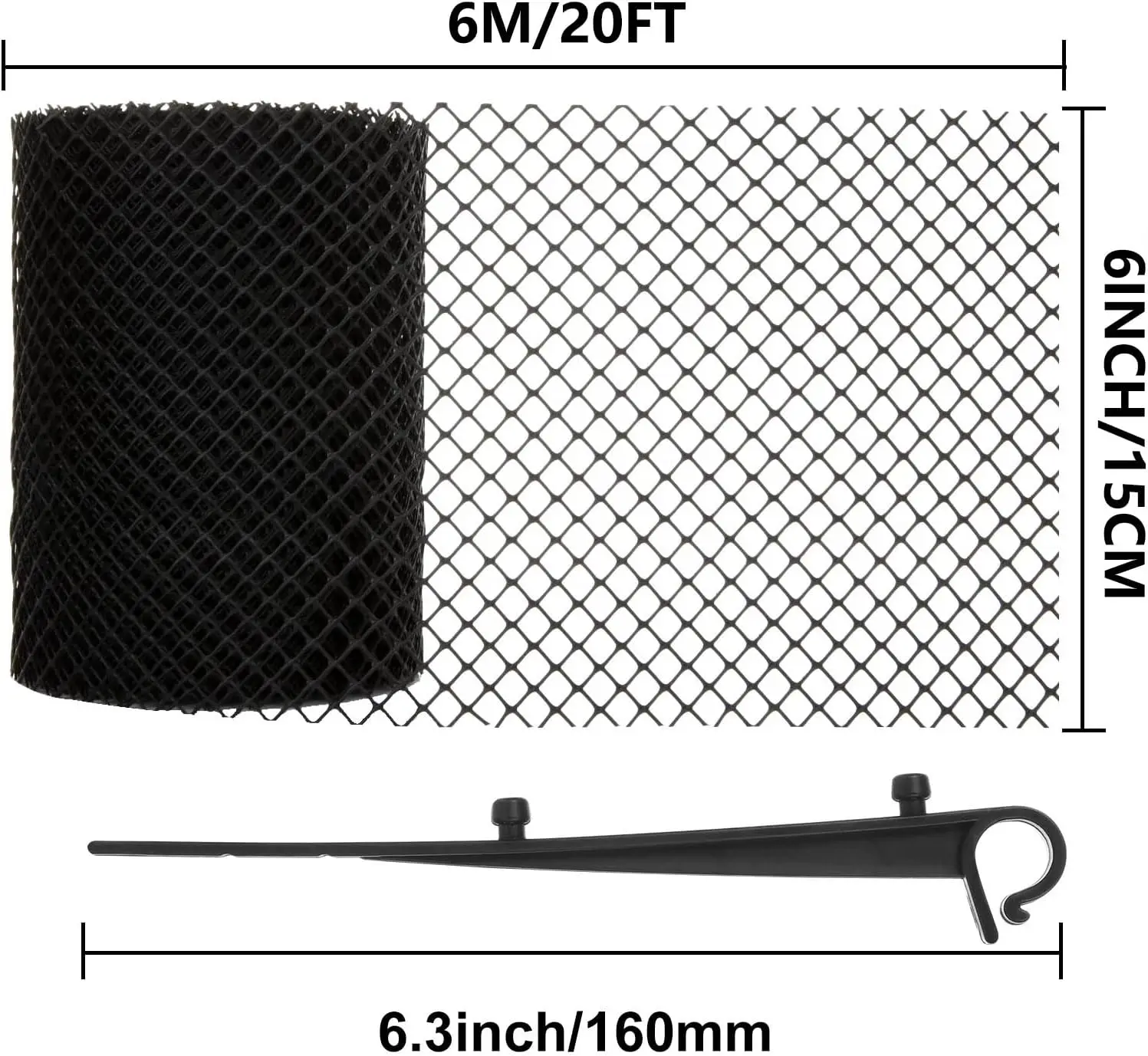 Plastic Gutter Guard Mesh Roll 2 Packs 6&rdquo; X 20Ft 20 Clip Fixed Hooks gutter leaf guard