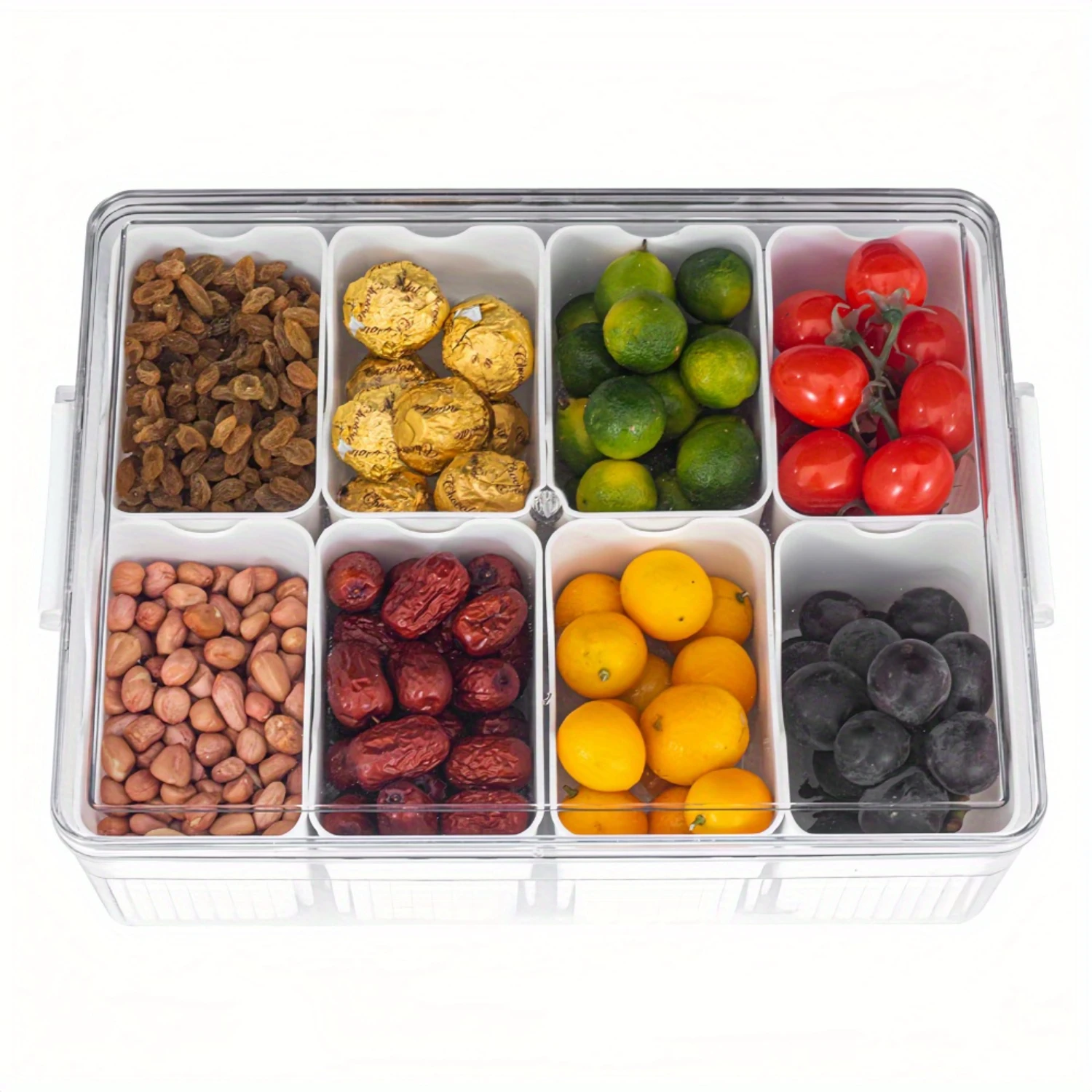 Plastic Snack Organizer Box with Removable Dividers-Airtight Serving Tray with Lid-Multi-Compartment Charcuterie Snack Conta