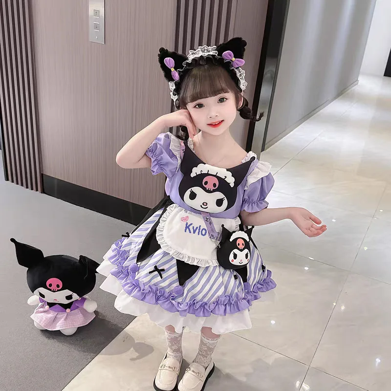 

Kawaii Kuromi платья принцессы Милые аниме Sanrio Детские платья летние Аниме Лолита для улицы искусственные детские подарки на день рождения