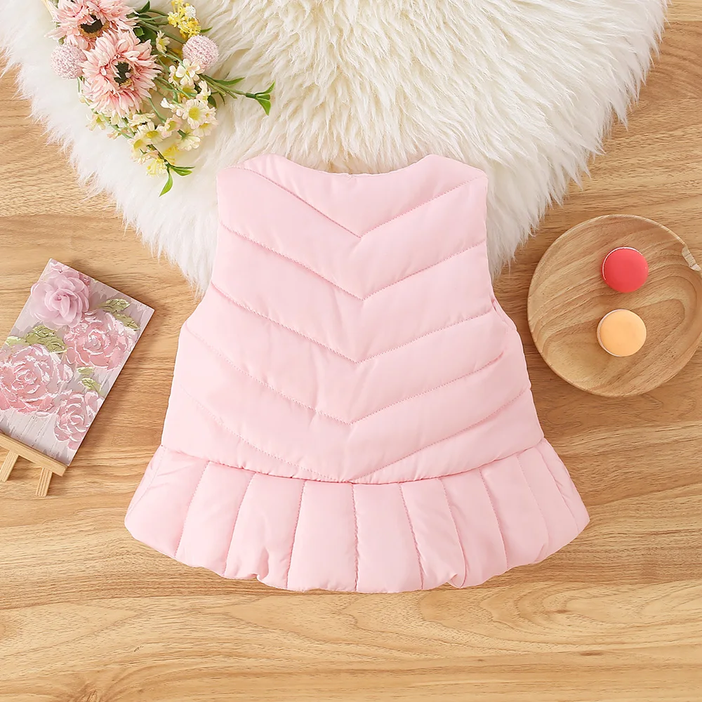 Winter 0-3 year old girl's vest baby girl's solid color single breasted patchwork hem sleeveless vest